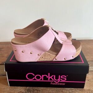 Corkys Pink Wedge Shoes with Zipper Strap